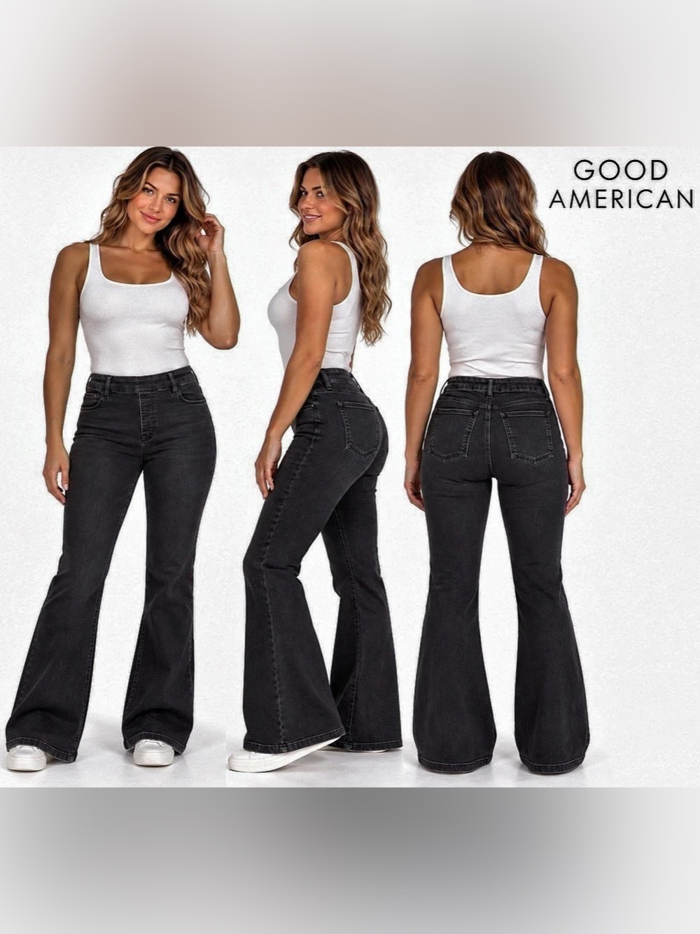 Good American Good Legs Flare Jeans in Black Size 4